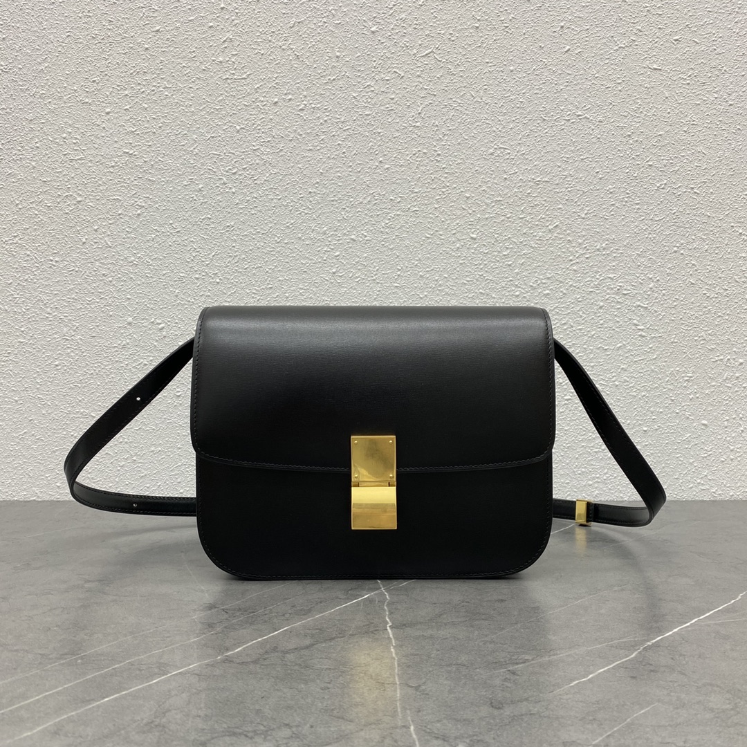 Celine Classic Box Shoulder Bag Handbag In Shiny Calfskin Black 189173